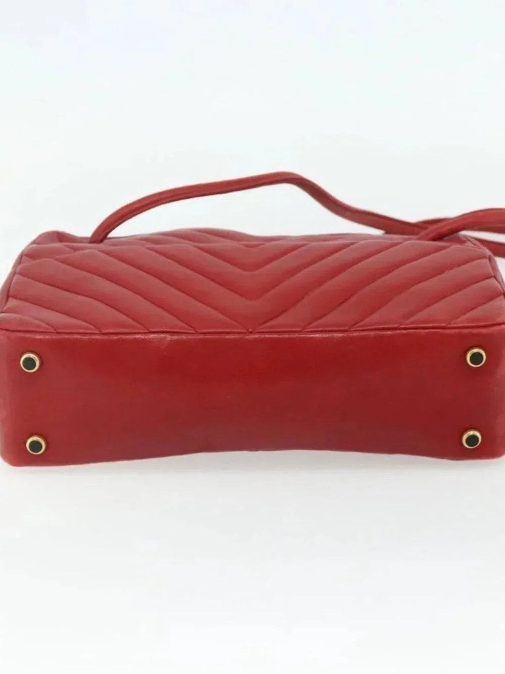 CHANEL V Stitch Shoulder Bag Lamb Skin Gold Red CC Auth mr2345